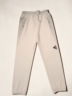 Adidas Jogger Pants Womens Medium Beige Athletic Tapered Zip Pocket